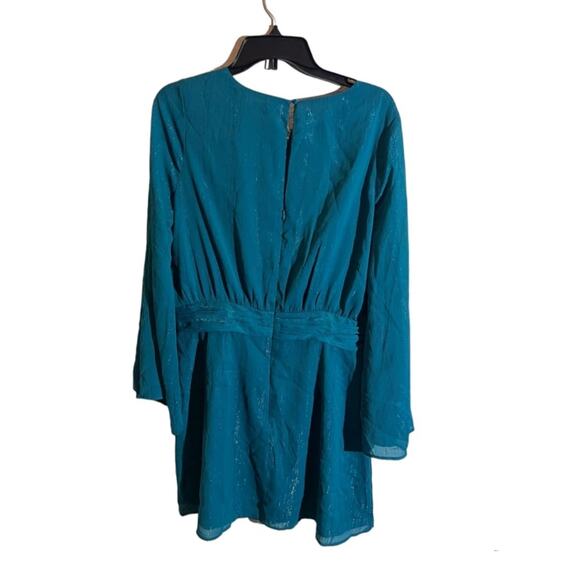 Jessica Simpson Fit & Flare Dress Women's Sz L Ocean Amella Chiffon Metallic NEW - Picture 2 of 7